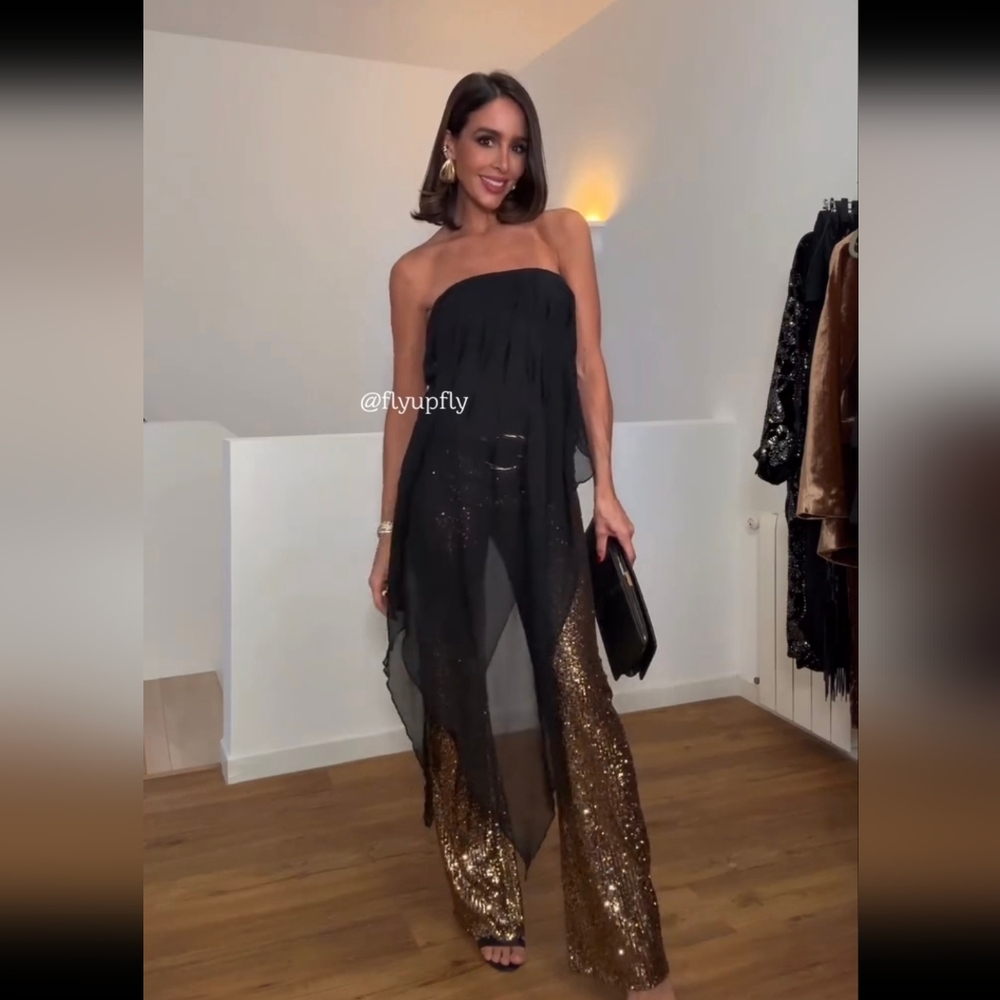 ZARA STRAPLESS LONG SHEER TOP BLACK - Picture 3 of 10
